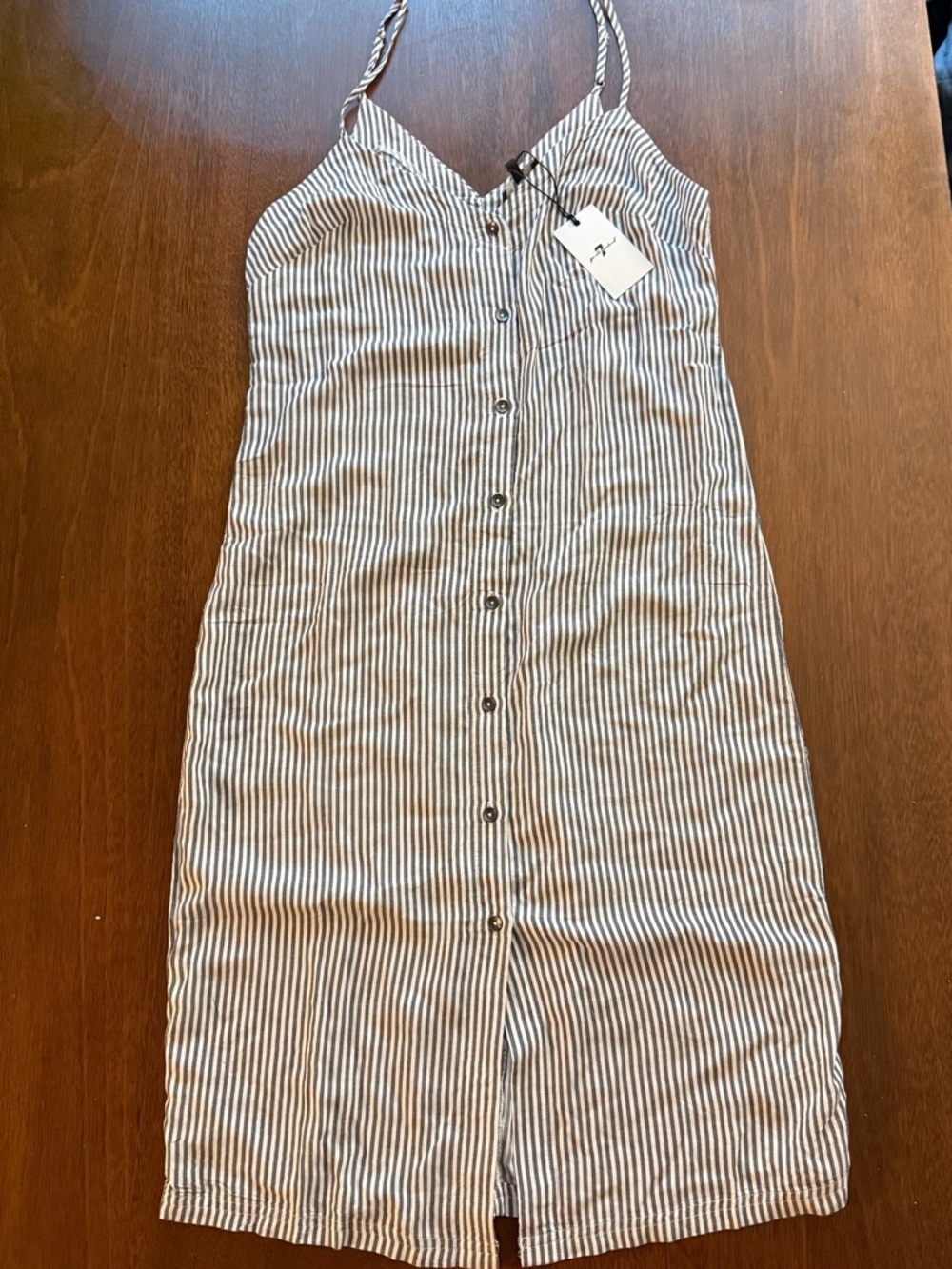 7 For All Mankind Black and White Striped Button-Front Midi Dress NWT